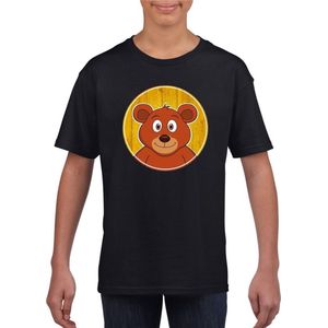 Kinder t-shirt zwart met vrolijke beer print - beren shirt - kinderkleding / kleding 110/116