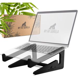 My Fat Gorilla Laptopstandaard van bamboe, ergonomische universele houder voor notebook verhoging, compatibel met 10-15 inch, laptophouder, bureau, verticale laptopstandaard (bamboezwart)