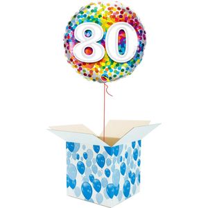 Helium Ballon Verjaardag - gevuld met helium - 80 Jaar - Confetti dots - Cadeauverpakking - Happy Birthday - Folieballon - Helium ballonnen verjaardag