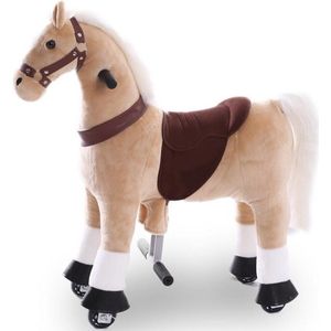 Kijana Rijdend Speelgoed Paard - Hobbelpaard - 74 x 29 x 79 cm - 3-6 Jaar - Inclusief Inline Skate Wieltjes - Licht bruin