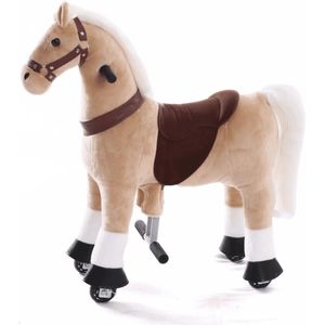 Kijana Rijdend Speelgoed Paard - Hobbelpaard - 74 x 29 x 79 cm - 3-6 Jaar - Inclusief Inline Skate Wieltjes - Licht bruin