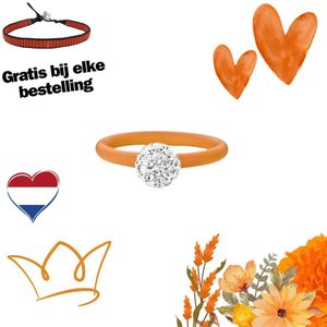 Colori 4 RNG00051 Siliconen Ring met Steen - Kristal Bal 8 mm - One-Size - Oranje