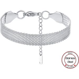 Borasi Mesh Armband Zilverkleurig | 18K Witgoud Verguld | 21 cm | Platte Schakel Armband |