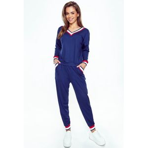 Hoogwaardig huispak van fijne viscose - viscose pyjama dames met lange mouwen en enkellange broek - Eldar Fanny - marineblauw XL