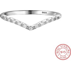 Borasi Zilveren Ring V-vorm | 17 mm | 925 Zilver Met Zirkonia Stenen | 925 Sterling Zilver | Dames Ring | Minimalistische Ring | Dagelijkse Ring | Best Verkochte Ringen | Dames Cadeau | Moederdag Cadeautje