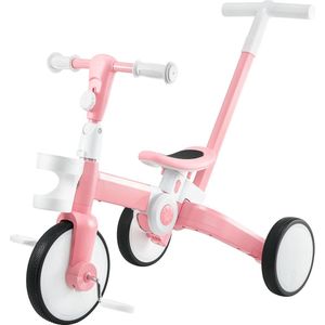 Balanceerfiets 5-in-1 - Driewieler voor Kinderen van 1,5 tot 5 Jaar - Loopfiets, Fiets met Verwijderbare Pedalen, Wandelhulp - Kinderen Driewieler in Roze - Geschikt voor Peuters en Kleuters
