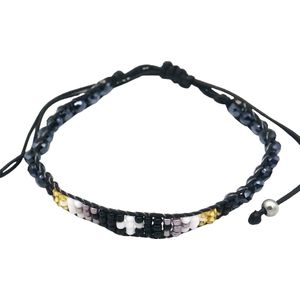 Armband Dames - Glaskralen - Verstelbaar - Zwart
