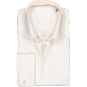 Ledub modern fit overhemd - dubbele manchet - beige twill - Strijkvrij - Boordmaat: 48