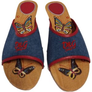 D&G WOODEN SLIPPER MET DENIM UPPER EN BUTTERFLY SIZE 36