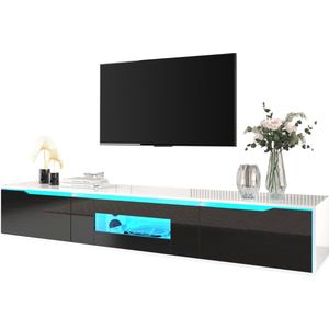 Merax Hoogglans TV-Meubel - TV Kast met LED Verlichting - Wit met Zwart