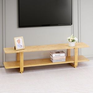 TV Unit TV Meubel TV Standaard Bamboe 2-laags 140cm TV Tafel Televisiekast Entertainmentcentrum Standaard Voor Woonkamer Slaapkamer, Natuurlijk