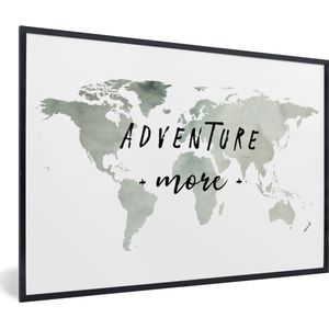 Fotolijst incl. Poster - Wereldkaart - Adventure more - Waterverf - 90x60 cm - Posterlijst