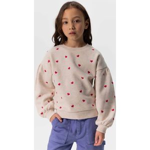 Sissy-Boy - Beige sweater met pofmouwen en hartjes embroidery