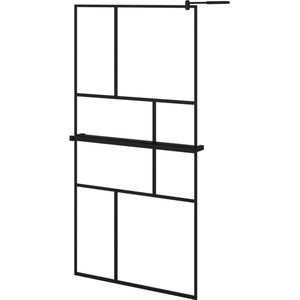 vidaXL Inloopdouchewand met schap - 100x195 cm - Zwart Inloopdouchewand - Douchewand - ESG-glas - Aluminium - Modern