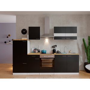 Goedkope keuken 270  cm - complete keuken met apparatuur Malia  - Wit/Zwart - soft close - keramische kookplaat  - afzuigkap - oven  - spoelbak