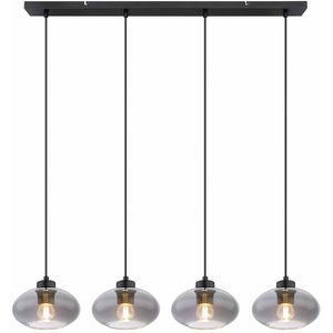Globo - hanglamp - Shaun - zwart - glas smoke glas - grote eettafellamp - E27 - 15572-4H