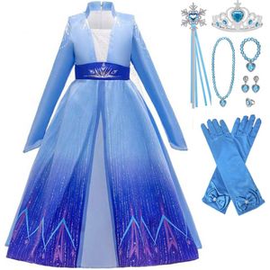 Prinsessenjurk meisje - Elsa jurk - Carnavalskleding kinderen - Prinsessen Verkleedkleding - 116/122 (130) - Tiara- Lange Handschoenen - Toverstaf - Haarvlecht - Cadeau meisje - Prinsessen speelgoed - Verjaardag meisje - Kleed