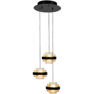 Sierlijke hanglamp Dynasty Champagne | 3 lichts | zwart / goud / transparant | glas / metaal | Ø 26 cm | eetkamer / eettafel / woonkamer lamp | modern / sfeervol design