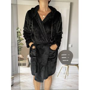 HL Tricot-Dames badjas/kamerjas--Streep zwart-Maat XL