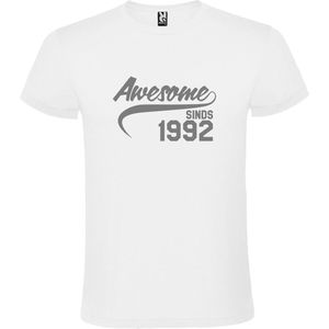 Wit T shirt met ""Awesome sinds 1992"" print Zilver size M