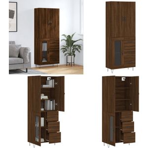 vidaXL Hoge kast 69,5x34x180 cm bewerkt hout bruin eikenkleur - Hoge Kast - Hoge Kasten - Dressoir - Buffetkast