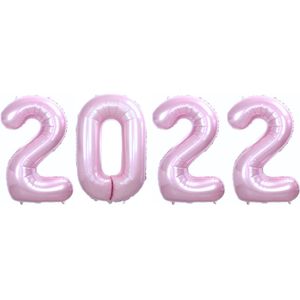 Ballon 2022 Happy New Year Versiering Oud en Nieuw Jaar Versiering Decoratie Cijfer Ballonnen Roze –Met Rietje