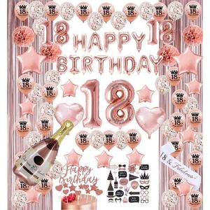 18 jaar verjaardag versiering - 18 Jaar Feest Verjaardag Versiering Set 118-delig  - Happy Birthday Slingers, Ballonnen, Foto props & Caketoppers - Decoratie Man Vrouw - Rose goud&Wit