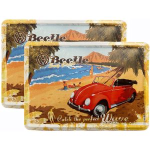 2 Ansichtkaarten inklusief 2 Enveloppen (Set van 2) Volswagen Beetle Surf Coast gemaakt van Blik met Emaille Cadeau-Tip Retro Briefkaart Wenskaart Vintage