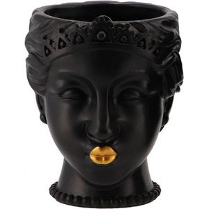Bloempot Zwart met Goud - Luxe Bloempot voor binnen - 17x19 cm - Decoratie - Bloempotten voor binnen