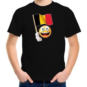Belgie supporter / fan emoticon t-shirt zwart voor kinderen 158/164