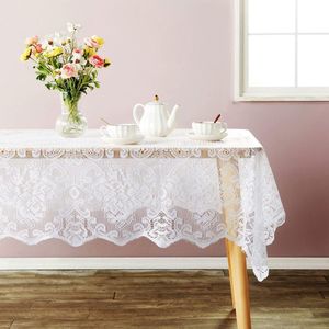 Kanten tafelkleed met bloemenpatroon, rechthoekig, polyester, machinewasbaar, voor verjaardagsfeestjes, eetkamertafel, 152 x 246 cm