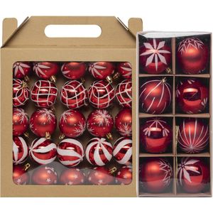 Feeric lights & Christmas kerstballen - 33x st - rood - gedecoreerd - 6 en 8 cm
