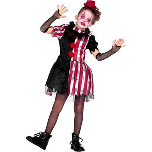 Wilbers & Wilbers - Monster & Griezel Kostuum - Ondeugende Scary Scarlet Clown - Meisje - Rood, Zwart - Maat 140 - Halloween - Verkleedkleding