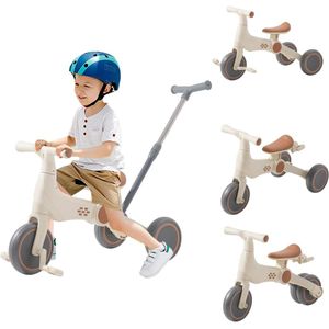 Loopfiets - Kinderloopfiets - voor 1 jaar tot 25 kg - met Duwstang - Stuur - Zadel In Hoogte Verstelbaar - Stuurslot - Ultralicht - Polyester - 72 x 35 x 80 cm - Wit/Beige