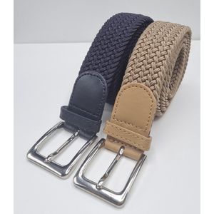 Elastische broekriem Stretch riem Vlecht riem Gevlochten riem Elastiek riem - unisex - Kleur 1-Beige 2-Blauw 110 CM 2 pack deal van SKB Fashion