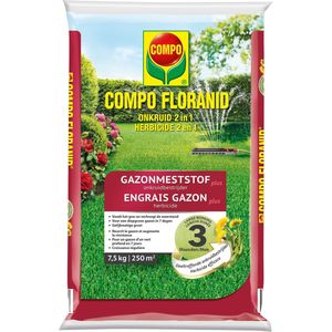 COMPO Gazonmeststof plus Onkruidbestrijder - lange werking 3 maanden - diepgroen gazon in 7 dagen - doos 7,5 kg (250 m²)