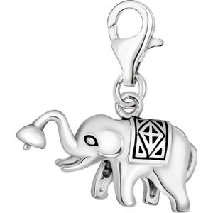 Quiges – 925 - Zilver – Charm - Bedel - Hanger - 3D Olifant - met – sterling - zilver - karabijnslot - geschikt - voor - Zinzi, Thomas – Sabo - Ti Sento - Bedelarmband HC063