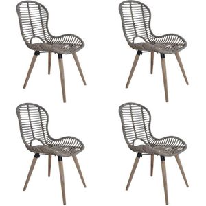 vidaXL Eetkamerstoelen - 4 stuks - Natuurlijk rattan - Bruin Eettafel Stoelen - Rattan Stoelen - Vintage Meubels - Eetkamer Set - Bruine Stoelen - Design Stoelen - Retro Stoelen - Lounge Stoelen - Buiten Stoelen - Terras Stoelen