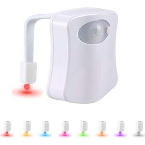 Intirilife LED toiletverlichting nachtlampje in wit met bewegingsmelder en 8 verschillende kleuren - 7 x 5 x 9,5 cm