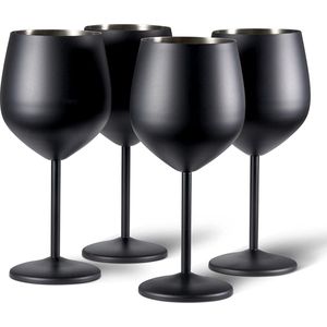 Oak & Steel 4 RVS Wijnglazen (540 ml, 21 cm) - Onbreekbare Cocktailglazen in Zwart, Mat - Stijlvol Cadeau voor Vrienden & Familie