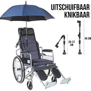 Allernieuwste.nl® Uitschuifbare Knikbare Paraplu Houder Parasol Connector voor Rolstoel, Scootmobiel, Scooter, Kinderwagen - 46 cm - Zwart