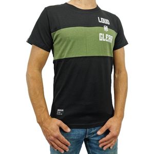 LOUD AND CLEAR® T Shirt Heren Zwart Groen - Ronde Hals - Korte Mouw - Met Print - Met Opdruk - Maat L