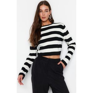 Trendyol Vrouwen Standaard mouw Basis Zwarte cropped basic gestreepte gebreide trui TWOAW23KZ00034