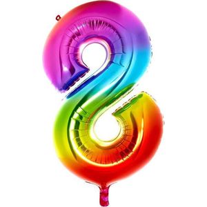 Cijfer Ballon nummer 8 - Helium Ballon - Grote verjaardag ballon - 32 INCH - Regenboog  - Met opblaasrietje!