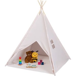 Relaxdays speeltent tipi - beige kindertent met bodem - tipi tent houten frame - binnen