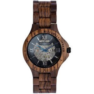 Greenwatch Blue Automatic - Houten horloge heren - Automatisch Uurwerk - Walnoot - Zebrahout