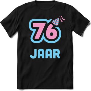 76 Jaar Feest kado T-Shirt Heren / Dames - Perfect Verjaardag Cadeau Shirt - Licht Blauw / Licht Roze - Maat 7XL