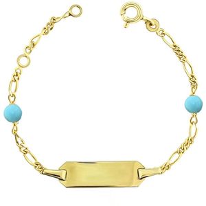 Juwelier Zwartevalk 9 KARAAT KINDERARMBAND MET PLAAT & TURKOOIS 13.137/12-14cm--
