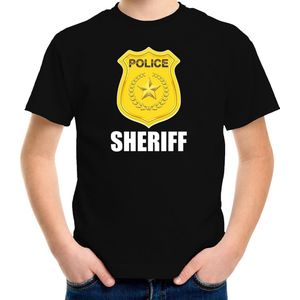 Sheriff police embleem t-shirt zwart voor kinderen - politie agent - verkleedkleding / kostuum 122/128