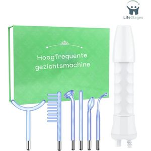 LifeStages - High Frequency Wand - Hoogfrequente Toverstaf - 6-In-1 Blauwe Hoogfrequente Gezichtsmachine - Met 6 Verschillende Tubes Voor Gezicht/Ogen/Lichaam - Huidverstevigende Machine Voor Acneversteviging